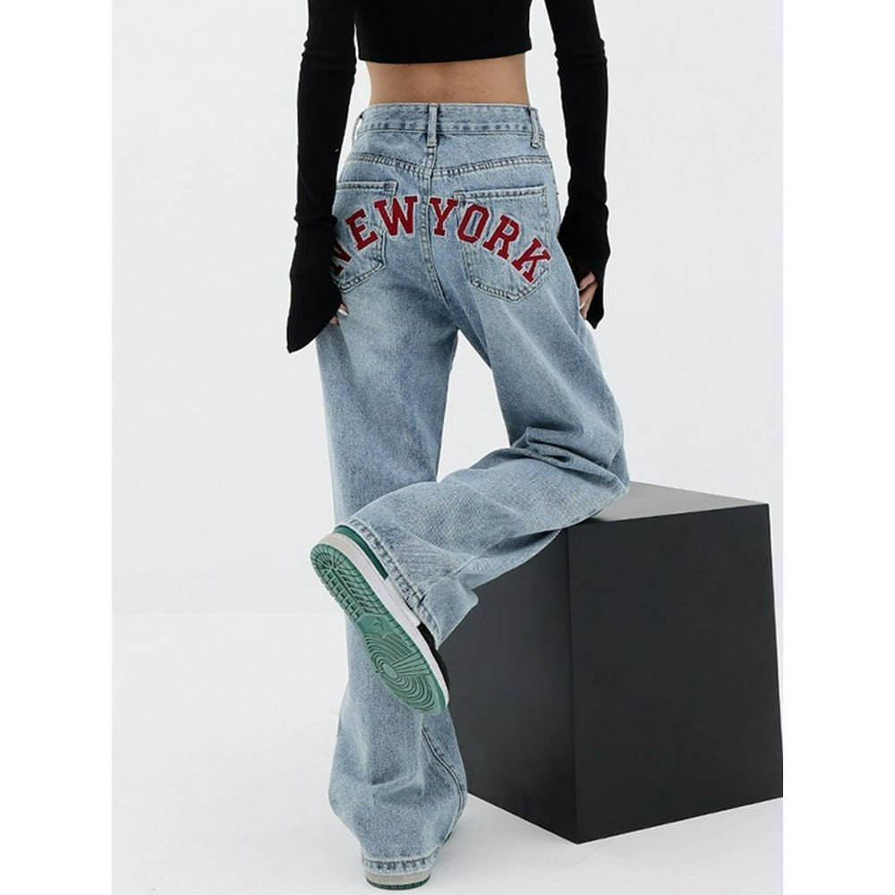 Emmiol Women's New York Letter Print Baggy Jeans: $29.99 Emmiol Women's New York Letter Print Baggy Jeans: $29.99