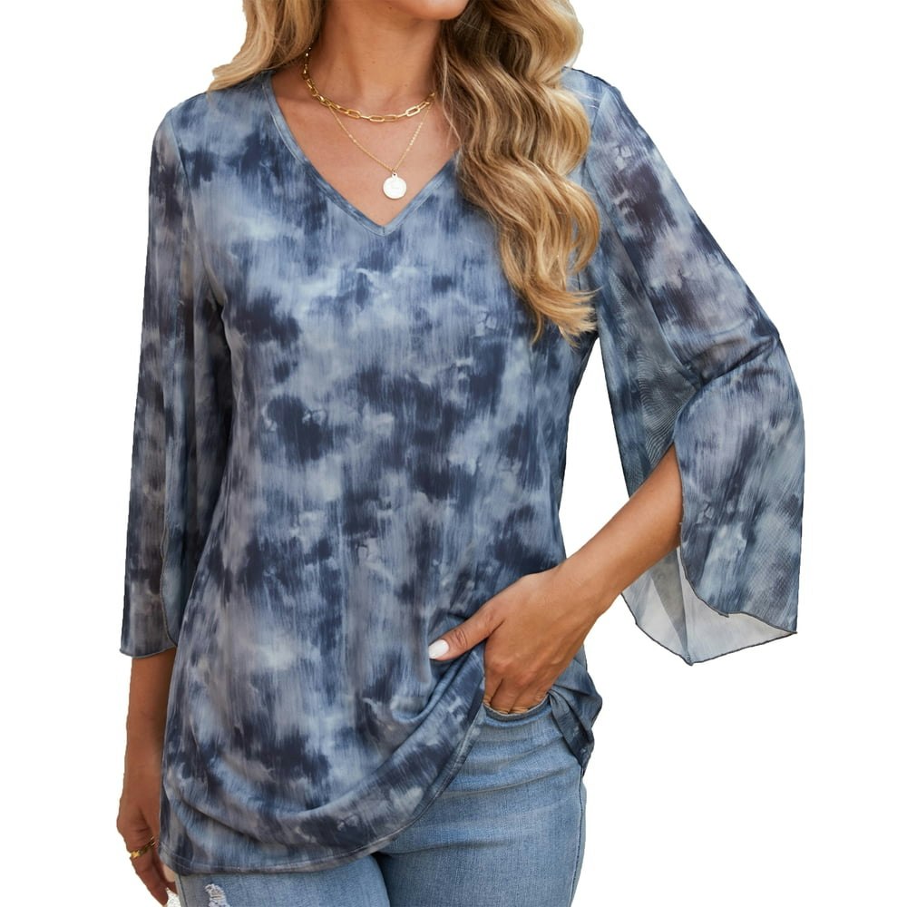 Women's 3/4 Sleeve Mesh Ruffle Tunic Blouse: $14.29 Women's 3/4 Sleeve Mesh Ruffle Tunic Blouse: $14.29