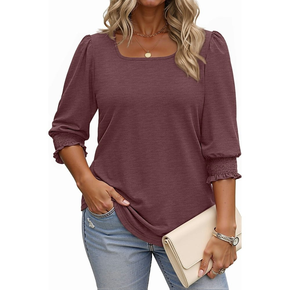 WellSize Women's Plus Size 3/4 Sleeve Square Neck Blouse: $13.99 WellSize Women's Plus Size 3/4 Sleeve Square Neck Blouse: $13.99