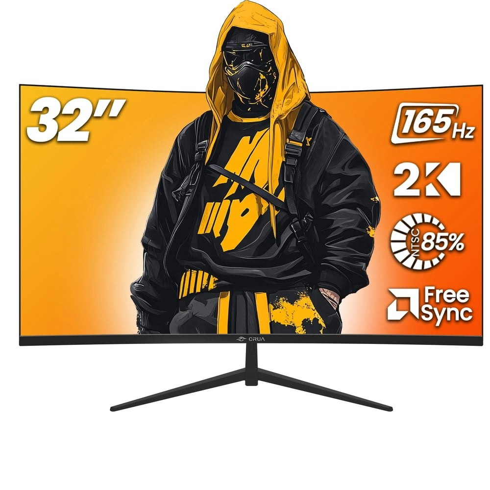 Crua 32" 1440p HDR 165Hz VA FreeSync Curved Monitor: $159.49