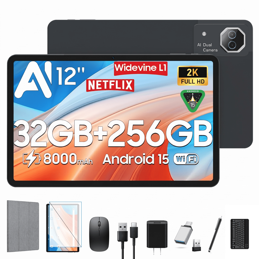 12-Inch 256GB Android 15 Tablet with Keyboard: $187.19