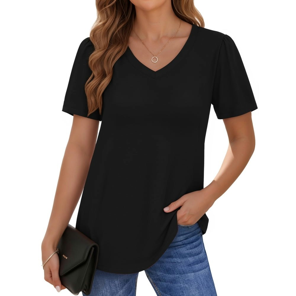 Moyiko Women's V-Neck Puff Sleeve T-Shirt: $13.98