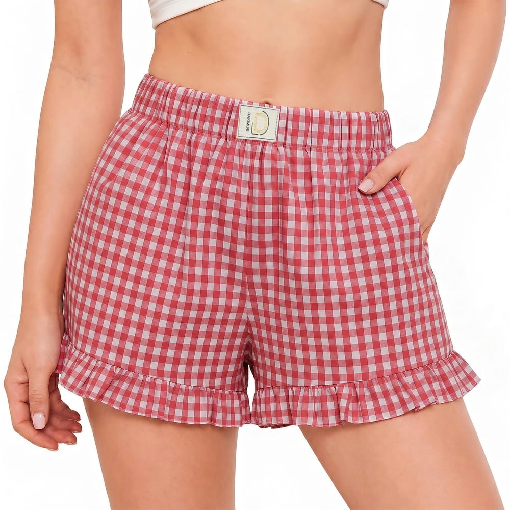 Dakimoe Women's Gingham Plaid Ruffle Sleep Shorts: $12.99