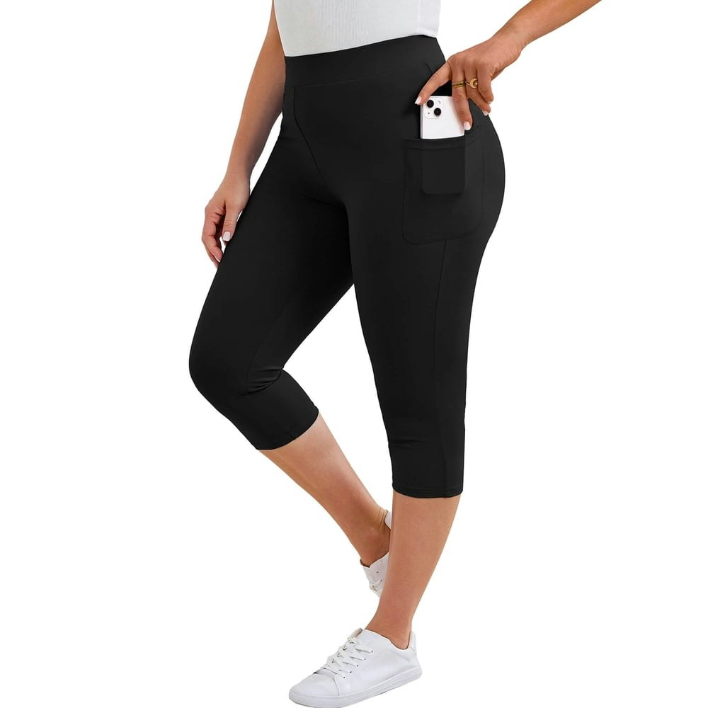 Showmall Women's Plus Size High Waisted Capri Yoga Leggings with Pockets: $13.99 Showmall Women's Plus Size High Waisted Capri Yoga Leggings with Pockets: $13.99