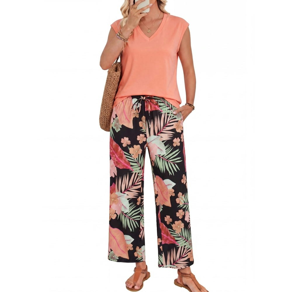 Pinksir Women's Wide Leg Pants and Sleeveless Top Set 2-Piece: $19.99 Pinksir Women's Wide Leg Pants and Sleeveless Top Set 2-Piece: $19.99