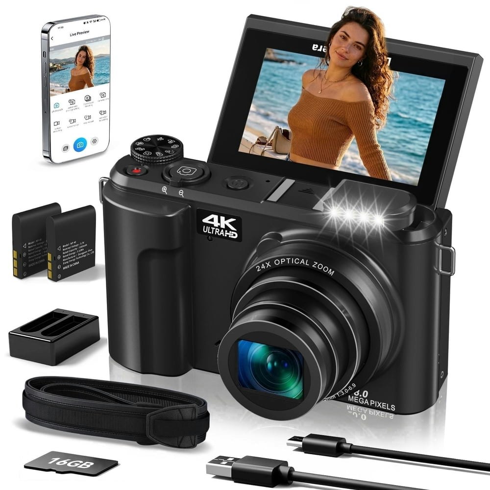 Xlurc 88MP 4K Digital Vlogging Camera w/ 3-inch Flip Screen and 16GB SD Card: $189.46 Xlurc 88MP 4K Digital Vlogging Camera w/ 3-inch Flip Screen and 16GB SD Card: $189.46