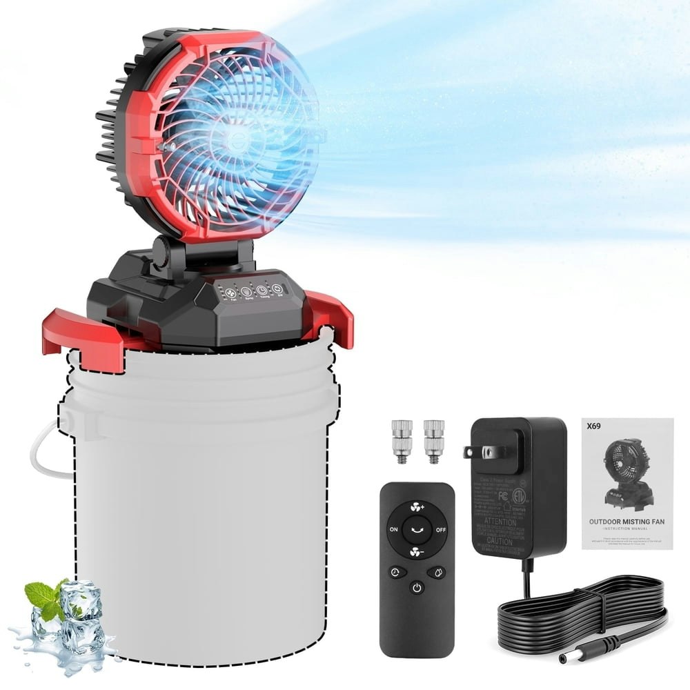 Portable Outdoor Bucket-Top Misting Fan: $69.99 Portable Outdoor Bucket-Top Misting Fan: $69.99