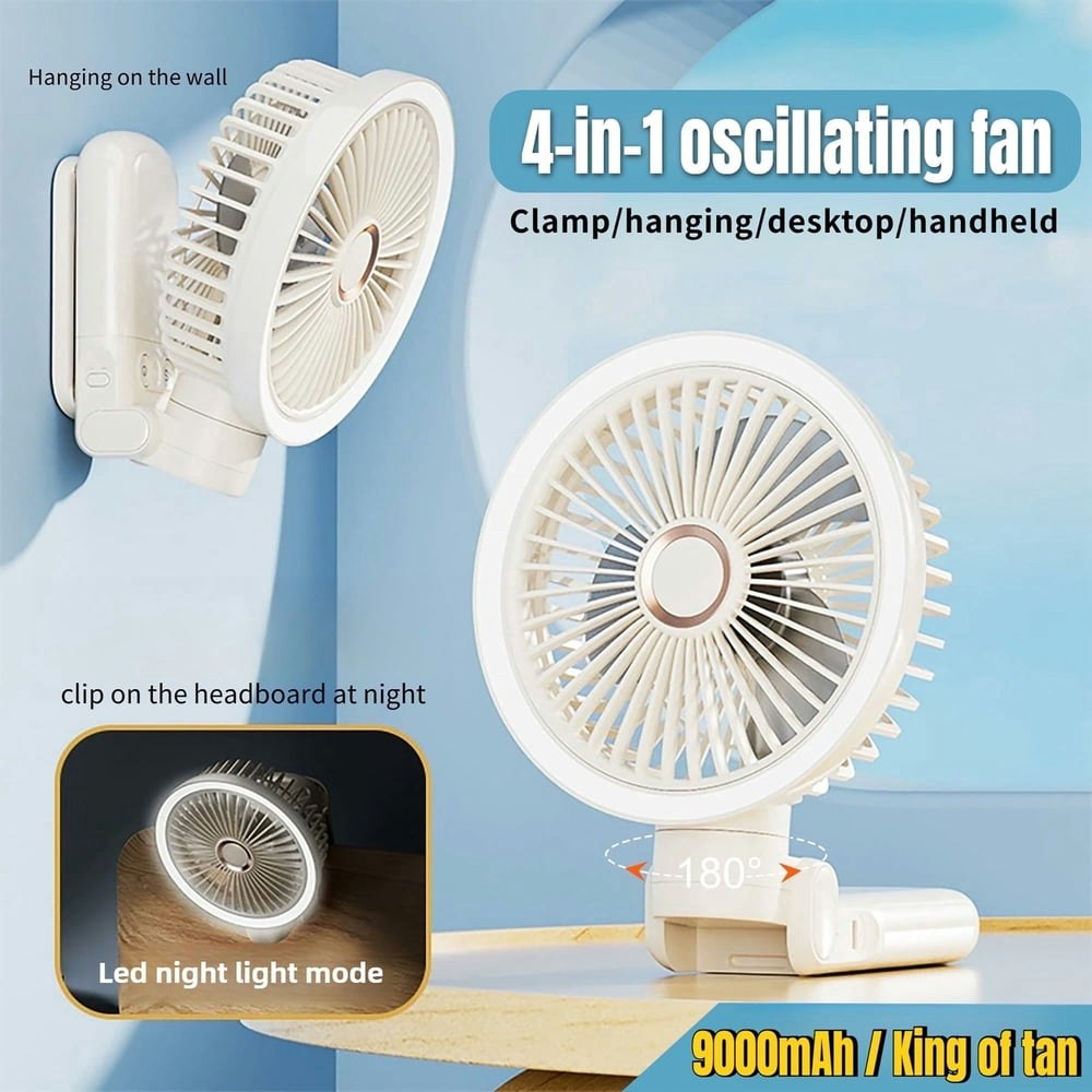 9,000mAh 4-Speed Oscillating LED Rechargeable Desk Fan: $23.99