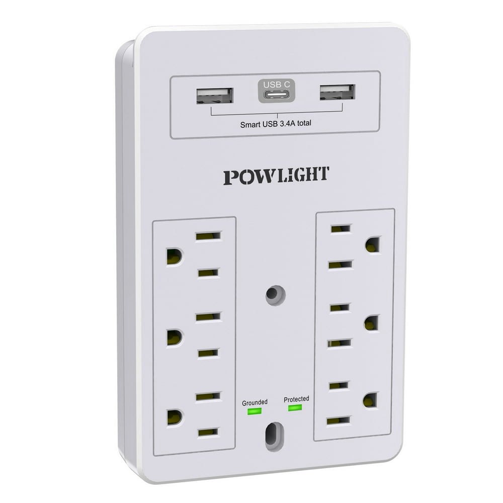 Wall Mount Surge Protector 6-Outlet with 3 USB Ports: $11.99
