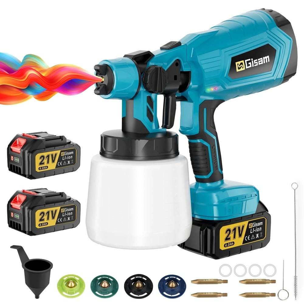 Gisam 21V Cordless HVLP Paint Sprayer 2-Battery Kit: $54.89