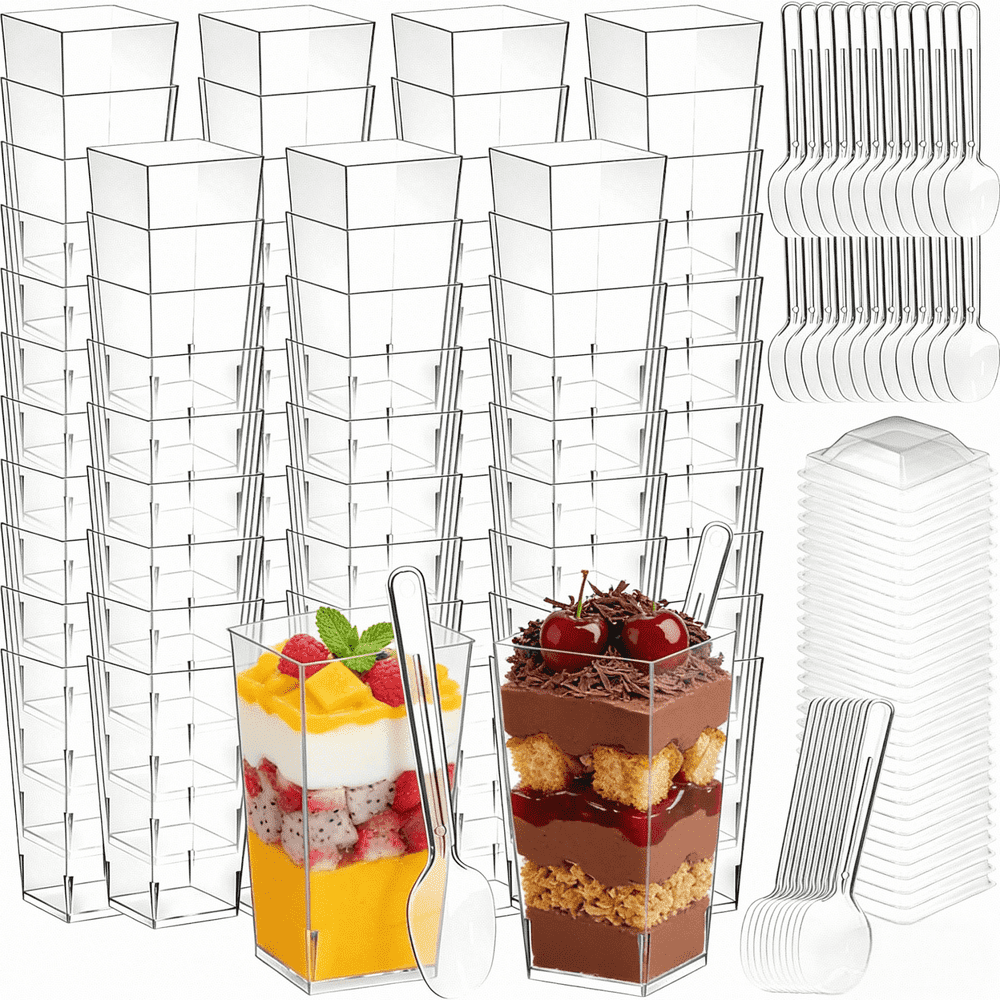 3-Ounce Mini Plastic Dessert Cup w/ Lids and Spoons 300-Pack: $22.99