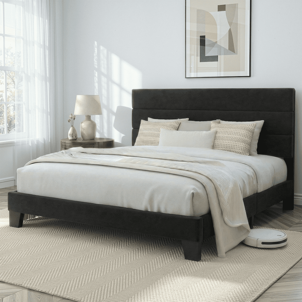 Amolife King Velvet Upholstered Platform Bed Frame: $173.99 Amolife King Velvet Upholstered Platform Bed Frame: $173.99