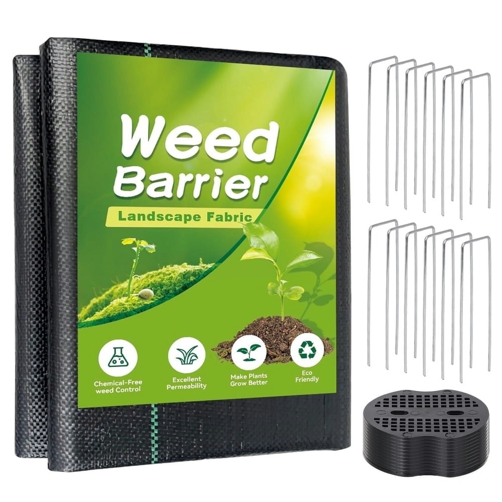 3ft x 50ft Weed Barrier Landscape Fabric with 12 Securing Pegs: $16.99 3ft x 50ft Weed Barrier Landscape Fabric with 12 Securing Pegs: $16.99