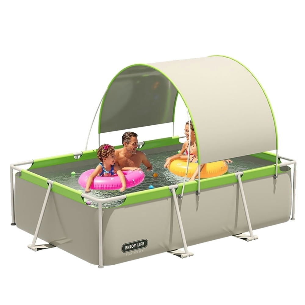 Liyufly 115-inch Above Ground Rectangular Frame Swimming Pool with Canopy: $149.99 Liyufly 115-inch Above Ground Rectangular Frame Swimming Pool with Canopy: $149.99
