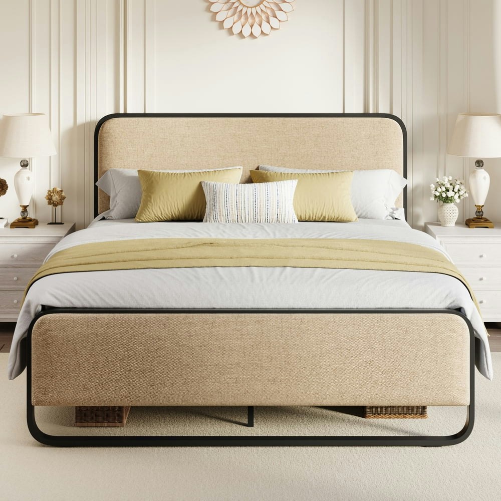 Amolife Queen Upholstered Platform Bed Frame: $118.88