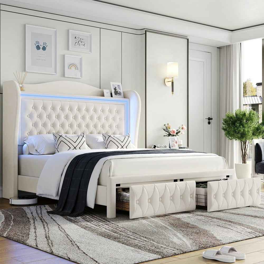 Homfa Queen LED Upholstered Bed Frame with Storage Drawers: $239.99 Homfa Queen LED Upholstered Bed Frame with Storage Drawers: $239.99