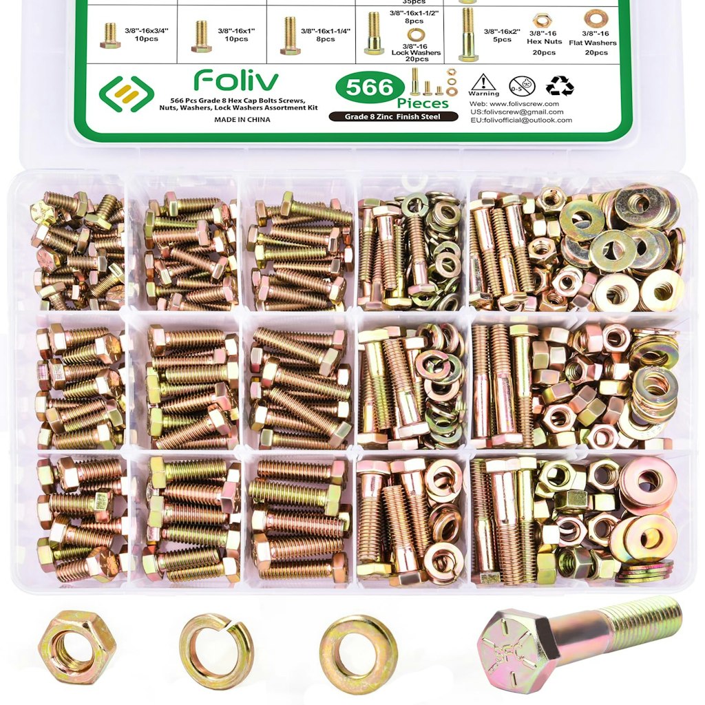 566-Piece Grade 8 Hex Bolts, Nuts & Washers Assortment Kit: $40 566-Piece Grade 8 Hex Bolts, Nuts & Washers Assortment Kit: $40