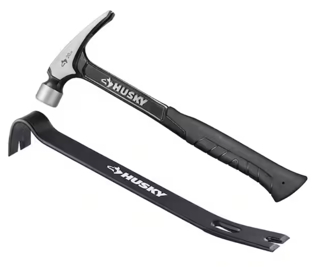 Husky 20 oz. Steel Rip Hammer & 15" Wrecking Bar: $17