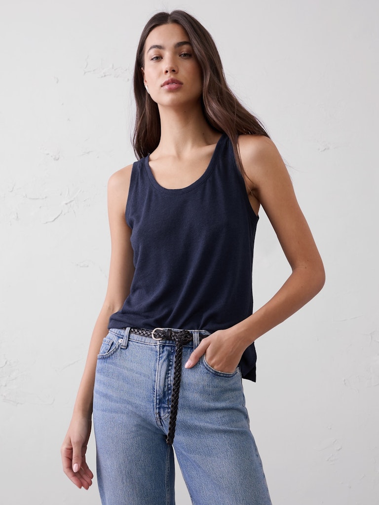 Linen-Blend Scoop-Neck Tank: $21 Linen-Blend Scoop-Neck Tank: $21