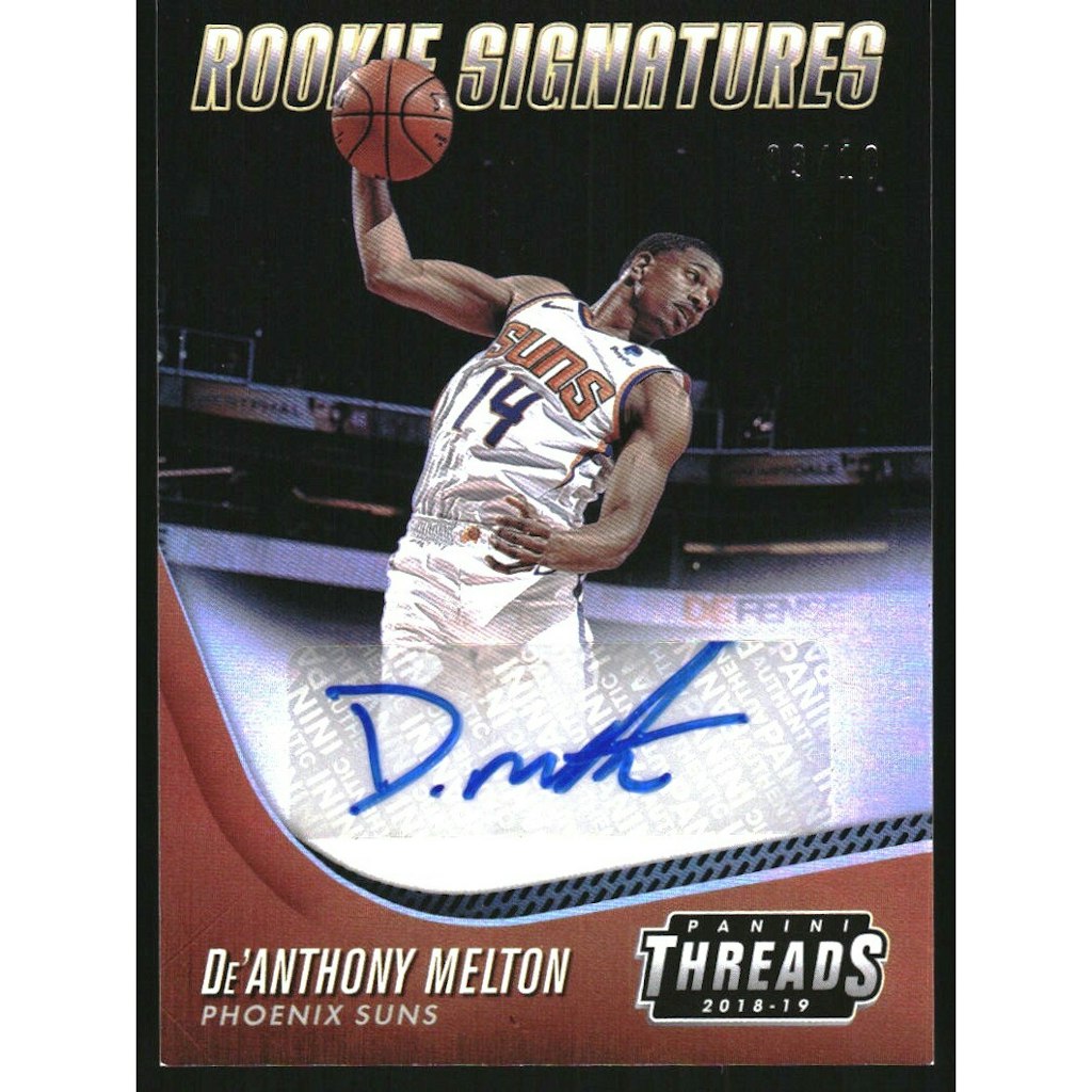 2018-19 Panini Threads De'Anthony Melton Rookie Signatures Premium Gold Card: $15 2018-19 Panini Threads De'Anthony Melton Rookie Signatures Premium Gold Card: $15