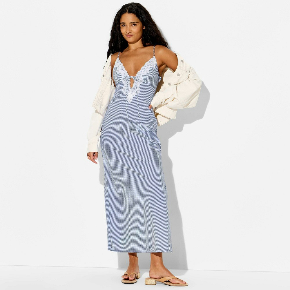 Wild Fable Women's Lace Trim Striped Empire Waist Maxi Dress: $40