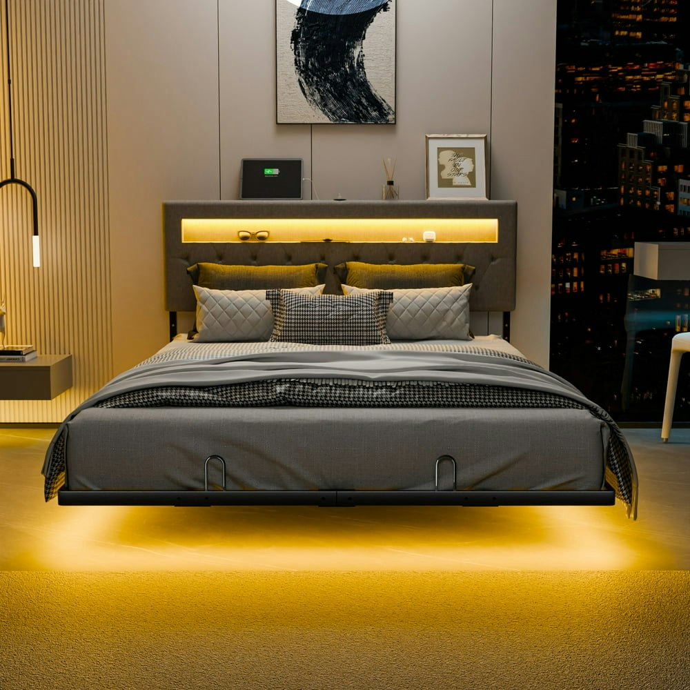 Zimtown Queen Metal Floating Platform Bed Frame: $125.99