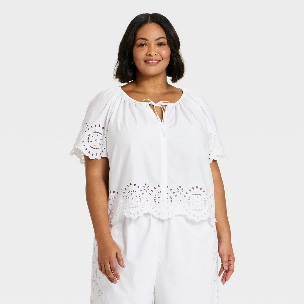 A New Day Women's V-Neck Eyelet Blouse: $17.50