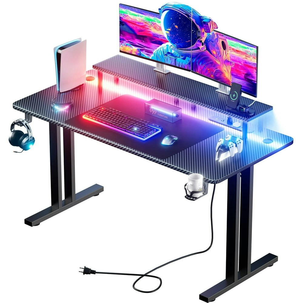 HLDIRECT 47-inch Gaming Desk with LED Lights and Power Outlet: $72.94