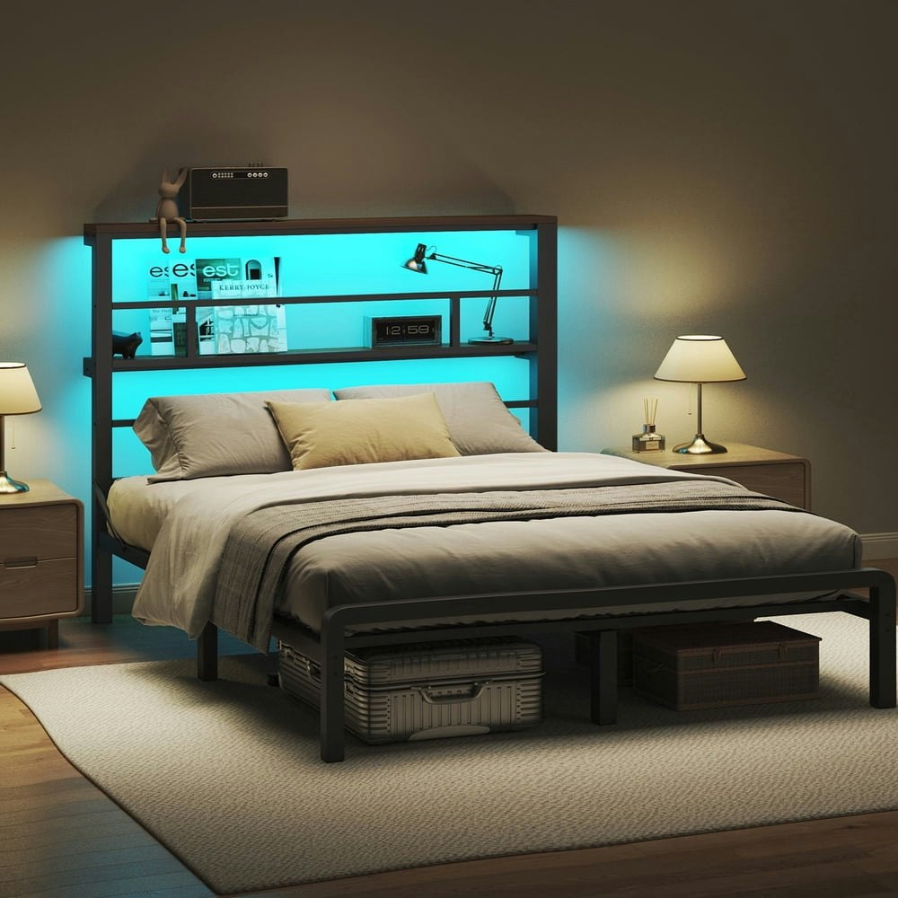 Patbrela Queen Size LED Platform Bed Frame with Storage: $99.98 Patbrela Queen Size LED Platform Bed Frame with Storage: $99.98