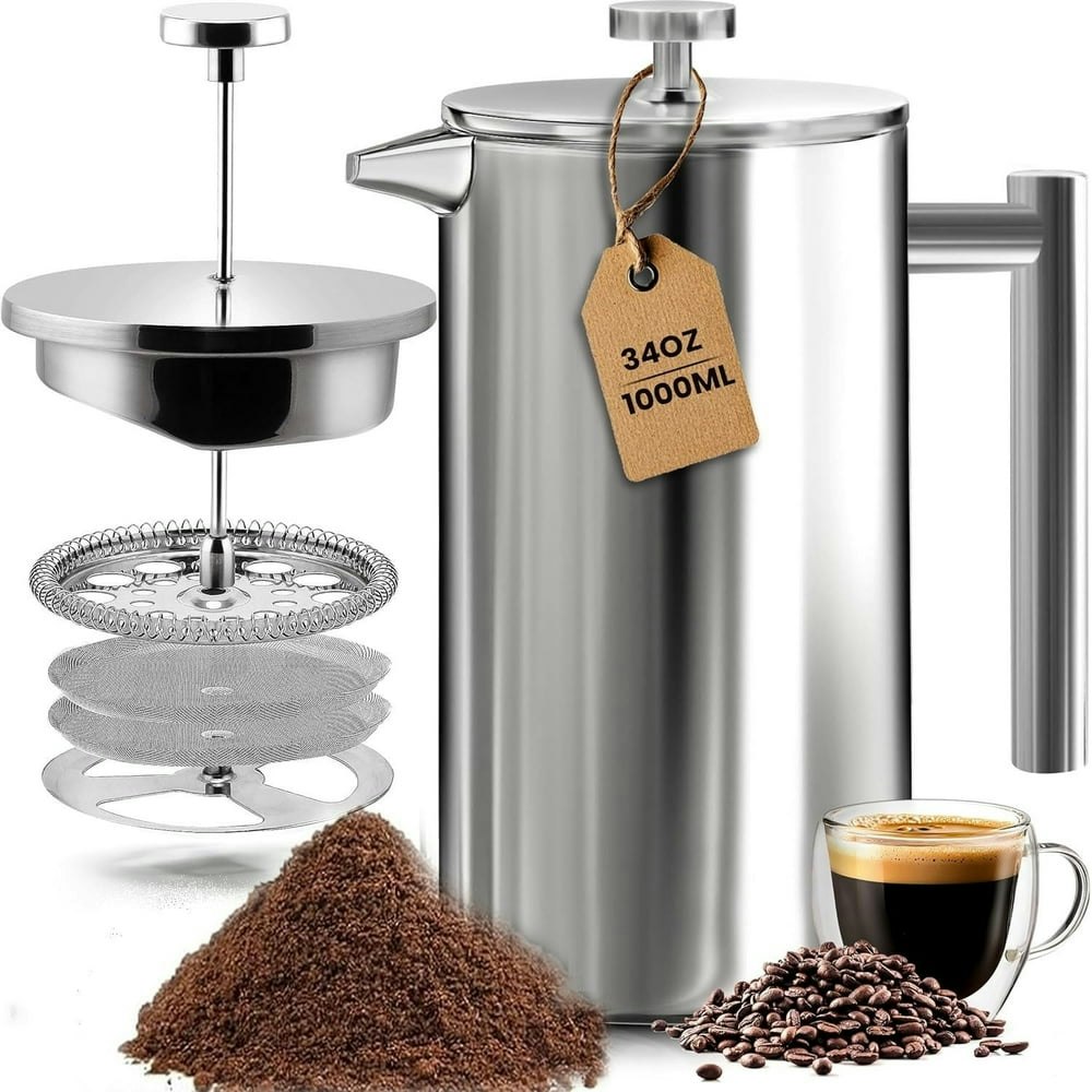 Anunu 34oz Stainless Steel French Press Coffee Maker: $24.49