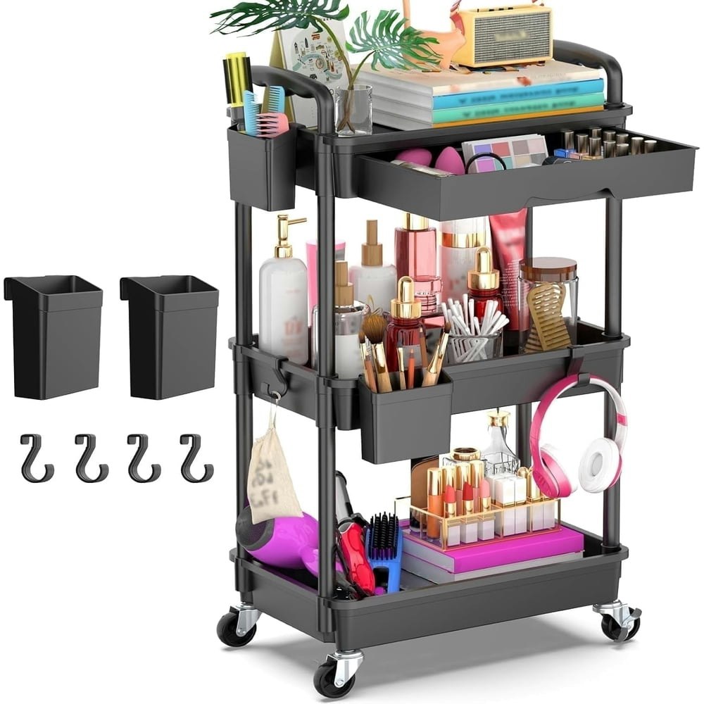 Yeabett 3-Tier Rolling Utility Cart with Drawer: $16.99 Yeabett 3-Tier Rolling Utility Cart with Drawer: $16.99