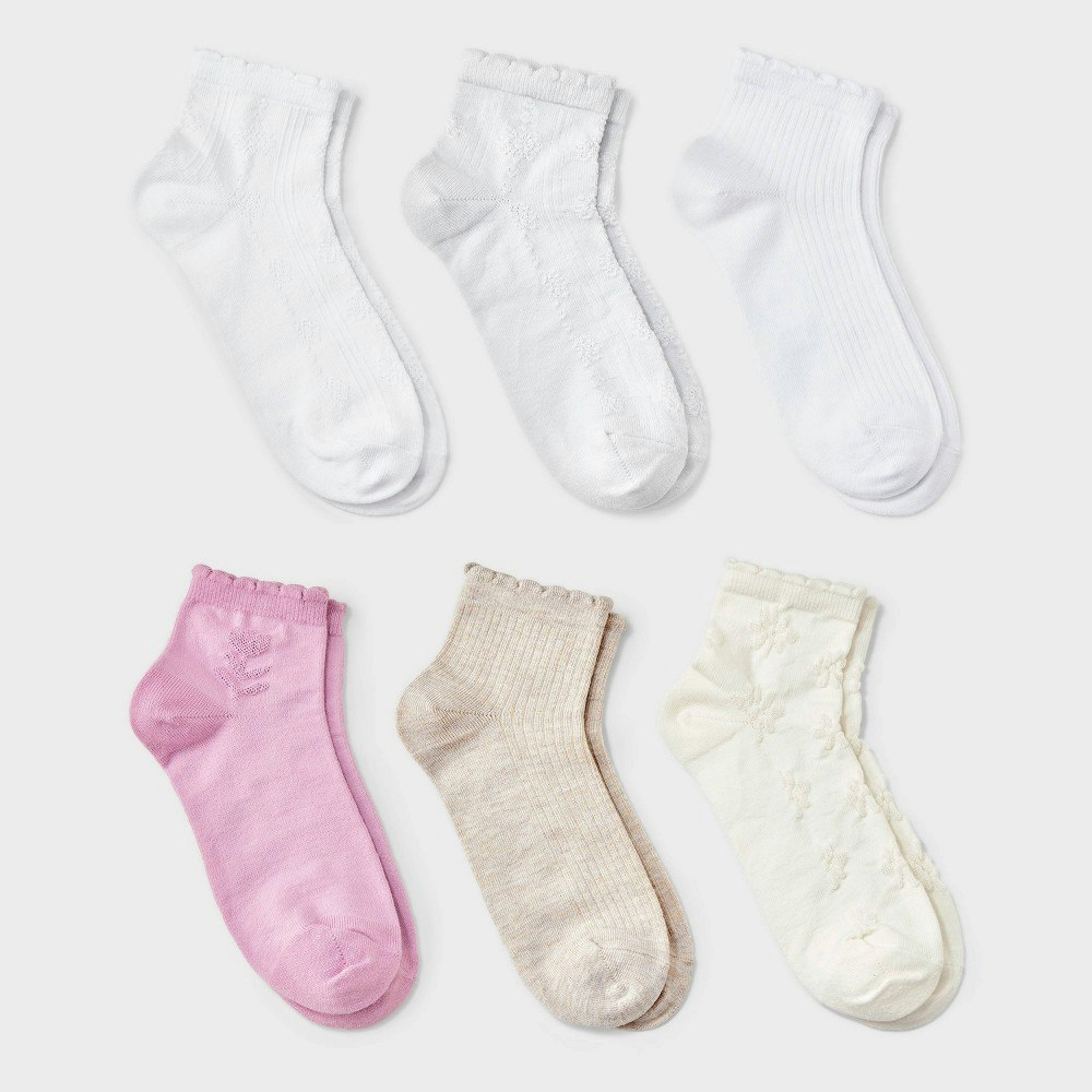 Art Class Girls' Textured Floral Pointelle Lettuce Edge Ankle Socks 6-Pack: $8