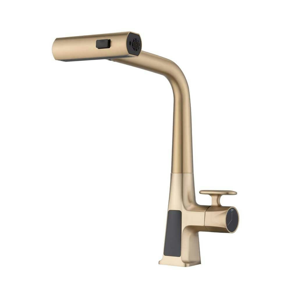 15.75-Inch Brushed Gold Pull-Down Kitchen Faucet with Temperature Display: $173.21