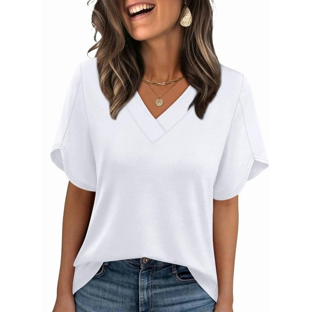 Ronuti Women's Short Petal Sleeve V-Neck Shirt: $11.49 Ronuti Women's Short Petal Sleeve V-Neck Shirt: $11.49