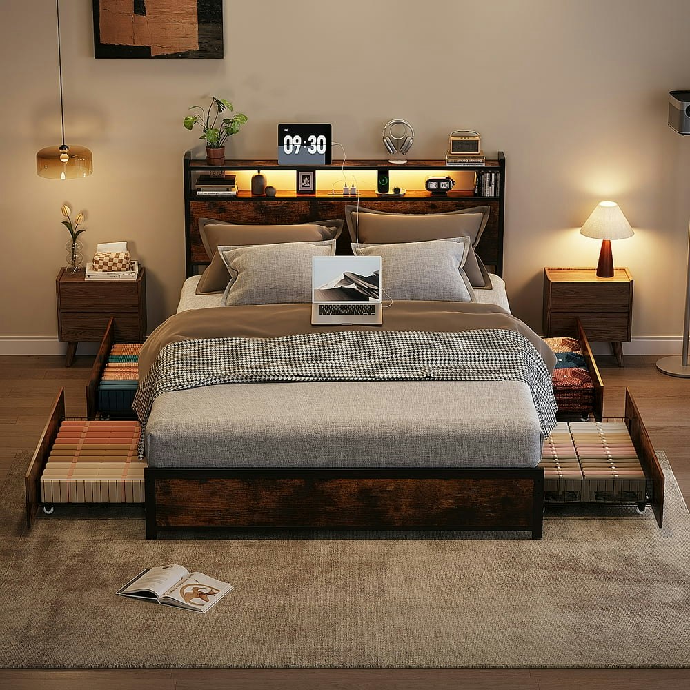 Zimtown Queen Metal Platform Bed Frame with Storage Headboard and Drawers: $152.99 Zimtown Queen Metal Platform Bed Frame with Storage Headboard and Drawers: $152.99