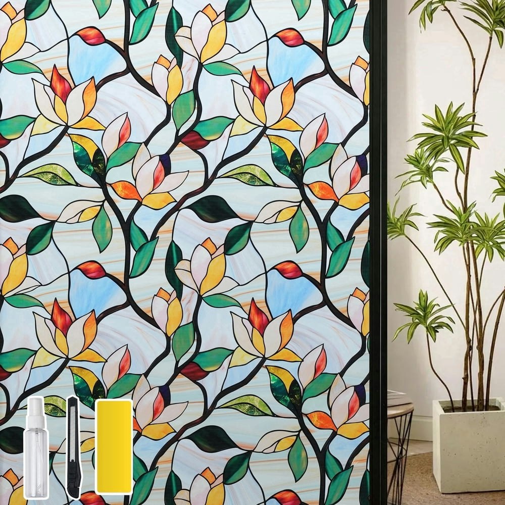 Dktie 17.7" x 78.7" Vibrant Floral Decorative Window Film: $8.50