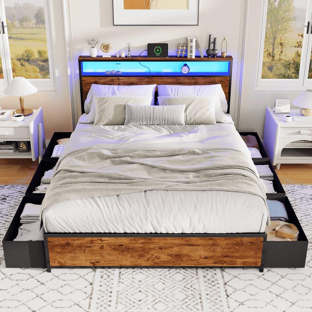 Satifur Queen Metal Platform Bed Frame with Storage Headboard and Drawers: $165.99 Satifur Queen Metal Platform Bed Frame with Storage Headboard and Drawers: $165.99
