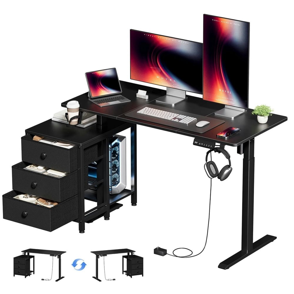 Gunaito 47.2-Inch Electric Standing Desk with 3-Drawer Cabinet: $123.99