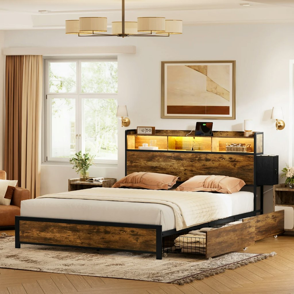 17 Stories Antioch Queen Bed Frame w/ 2 Underbed Drawers: $216