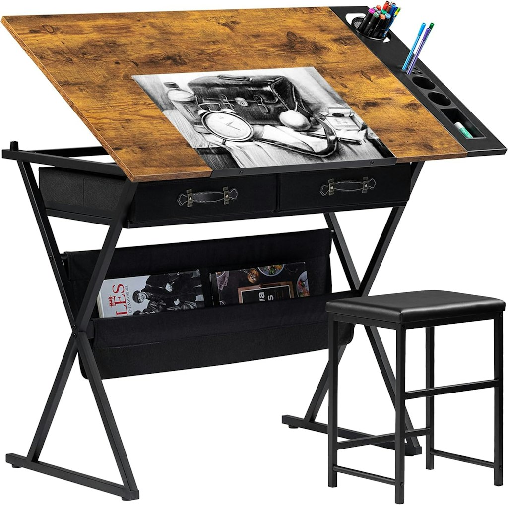 Vecelo Adjustable Drafting Table w/ Stool: $92