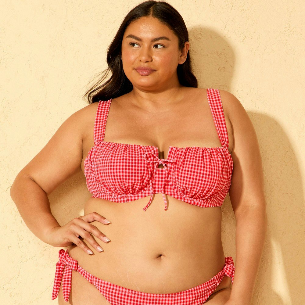 Women's Gingham Seersucker Center Tie Underwire Bikini Top: $25