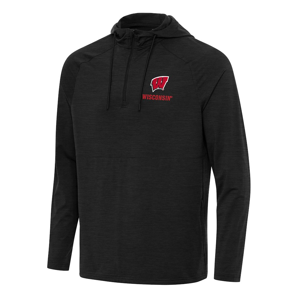 Men's Wisconsin Badgers Antigua Heather Black Spikes Quarter-Zip Hoodie: $114.99