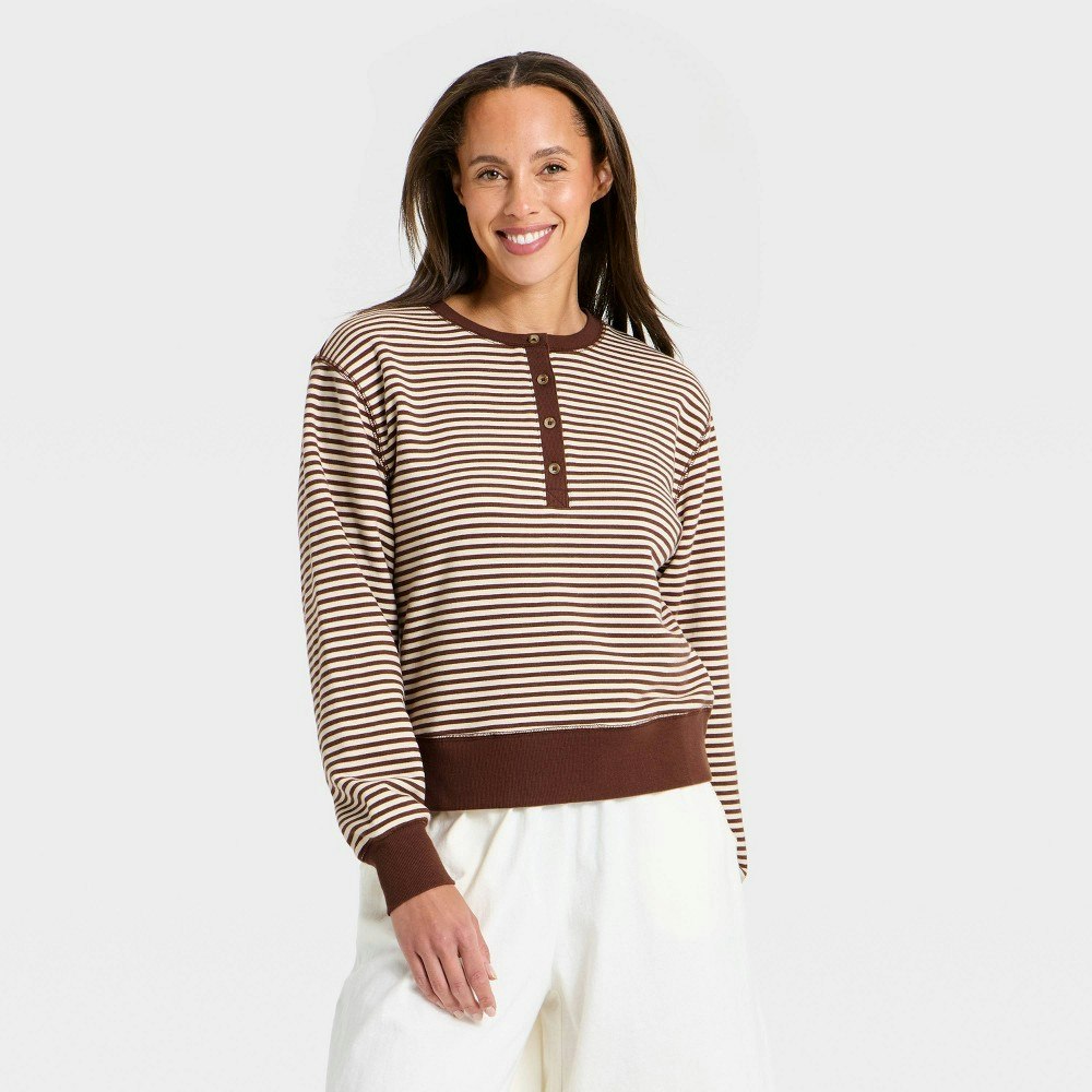 Universal Thread Women's Long Sleeve Striped Henley Shirt: $25