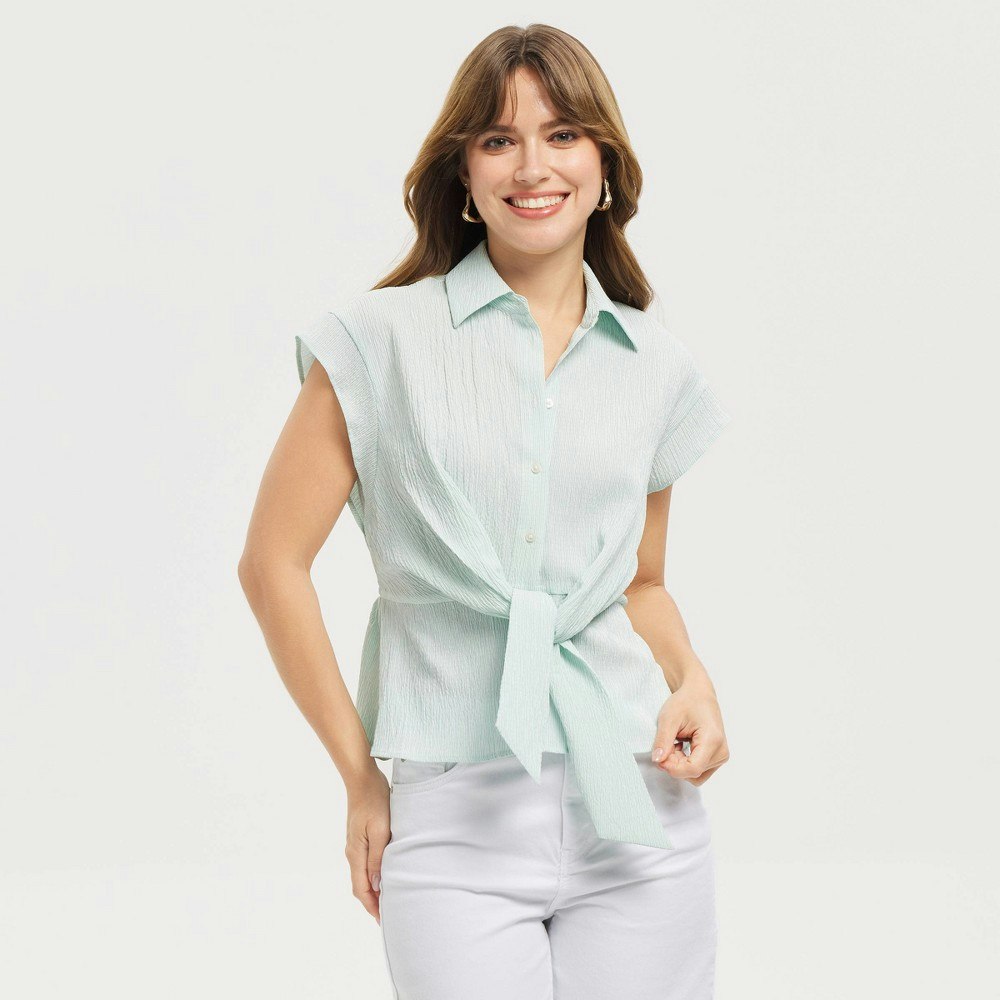 A New Day Women's Striped Tie-Front Button-Down Shirt: $30