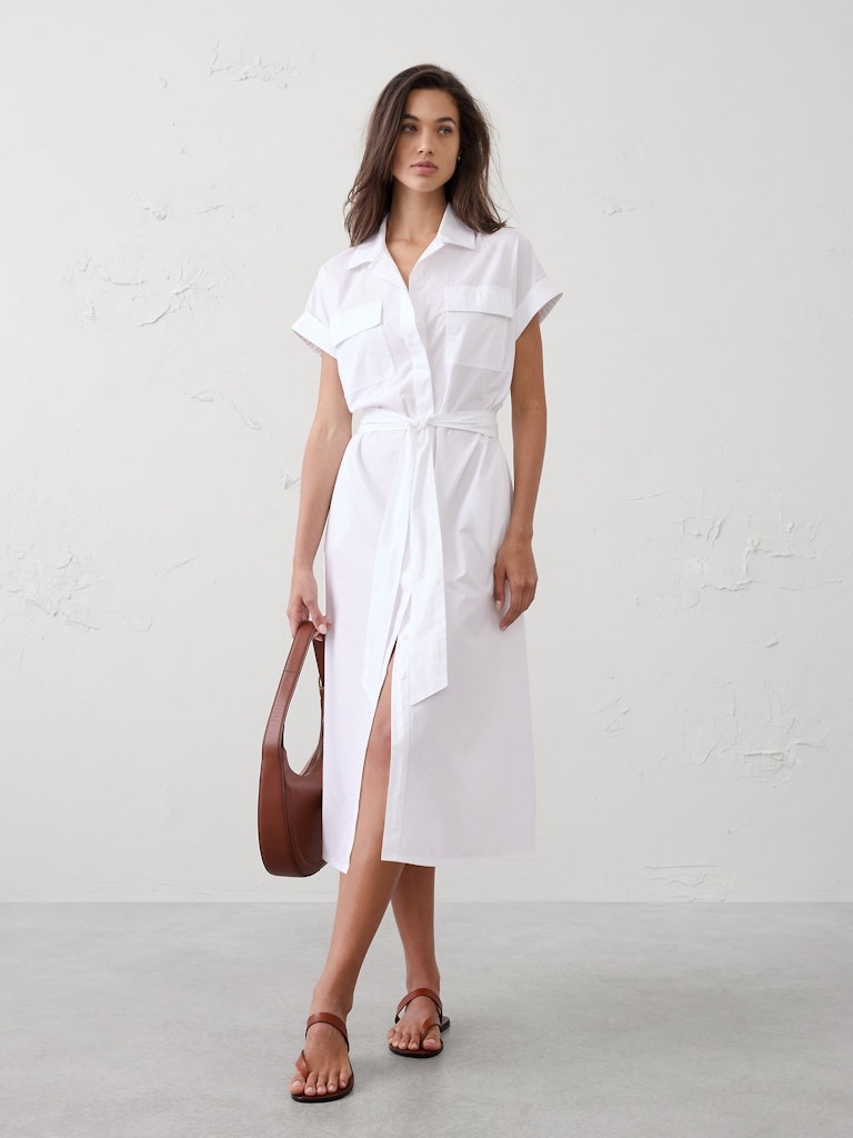 Poplin Utility Midi Shirtdress: $79.97