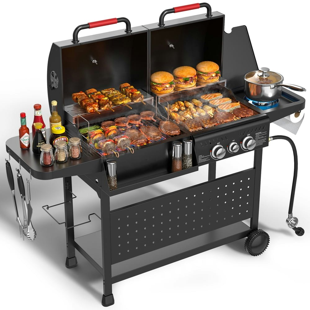 3-Burner Dual Fuel Gas and Charcoal Grill: $309.89