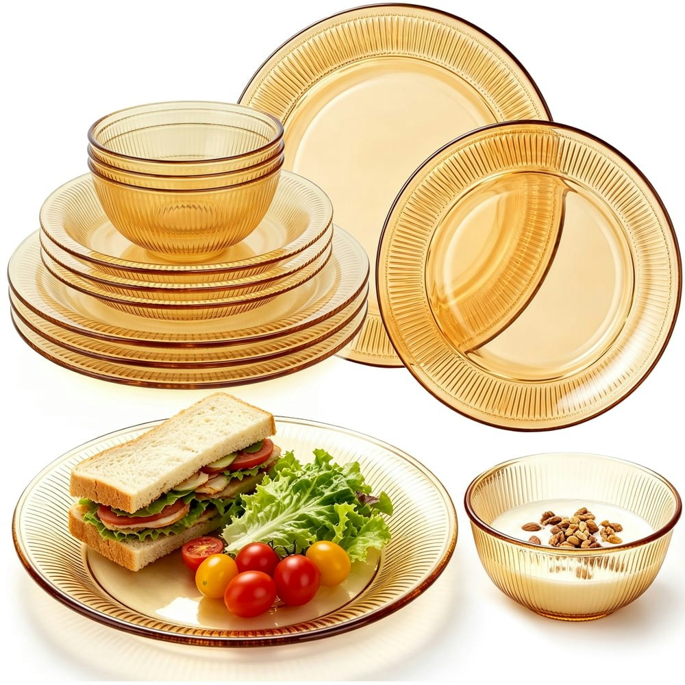 Tinana 12-Piece Amber Glass Dinnerware Set: $42.99 Tinana 12-Piece Amber Glass Dinnerware Set: $42.99