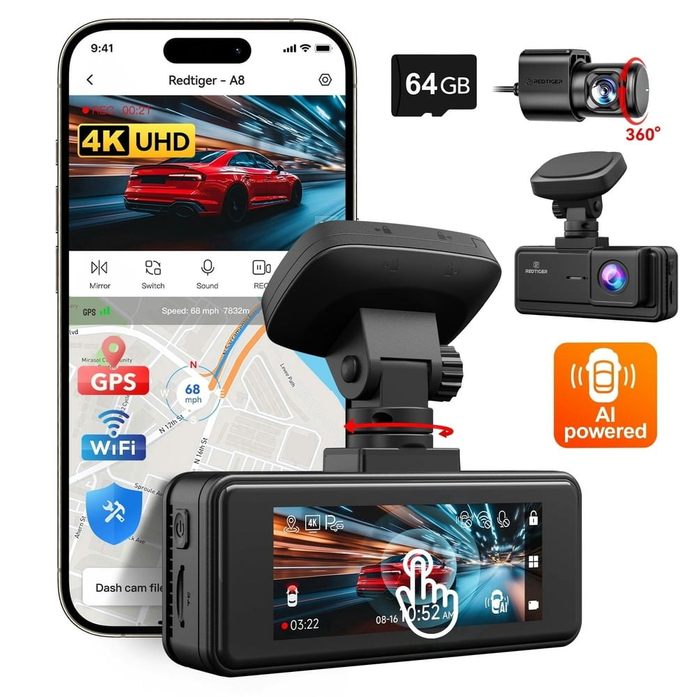 Redtiger A8 4K Front and Rear Dash Cam: $89.99 Redtiger A8 4K Front and Rear Dash Cam: $89.99