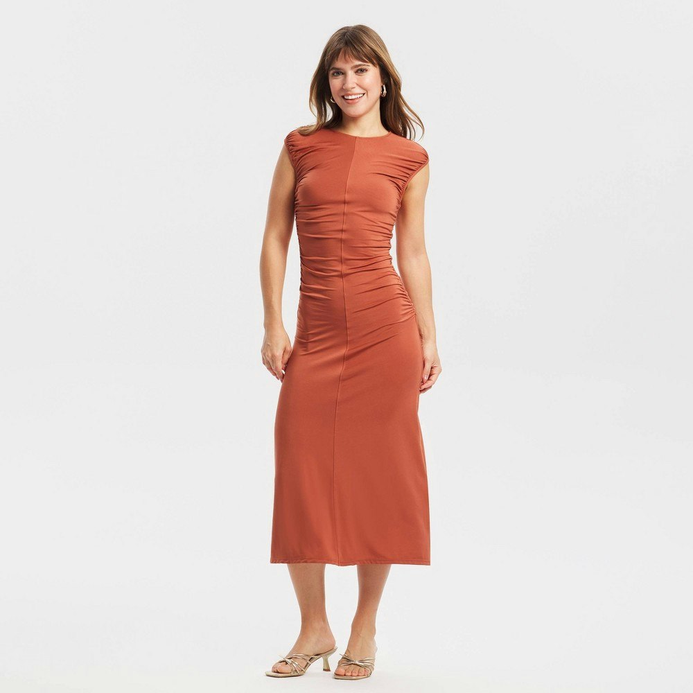 A New Day Women's Cap Sleeve Ruched Waist Midi Dress: $42 A New Day Women's Cap Sleeve Ruched Waist Midi Dress: $42