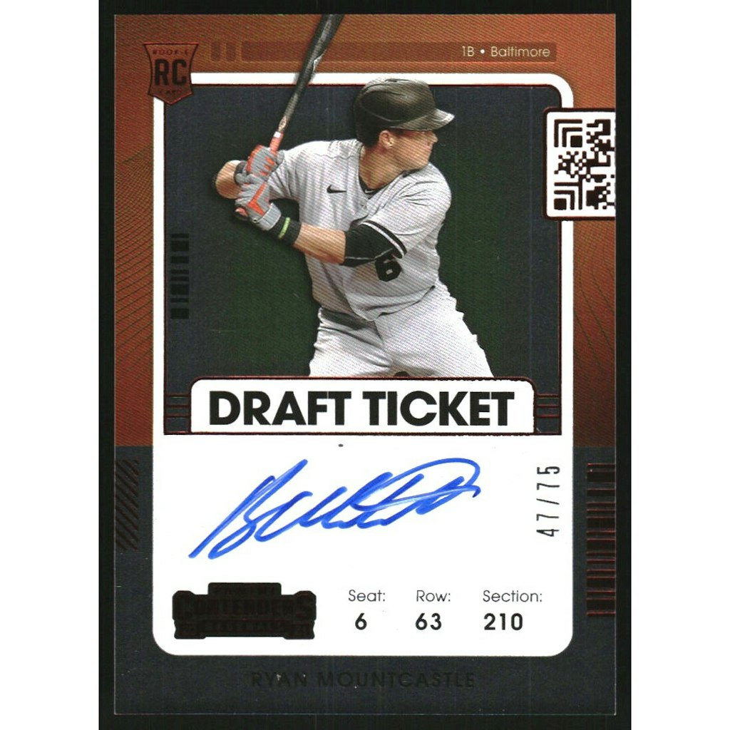 2021 Panini Contenders Ryan Mountcastle Draft Ticket Red Auto /75: $72 2021 Panini Contenders Ryan Mountcastle Draft Ticket Red Auto /75: $72